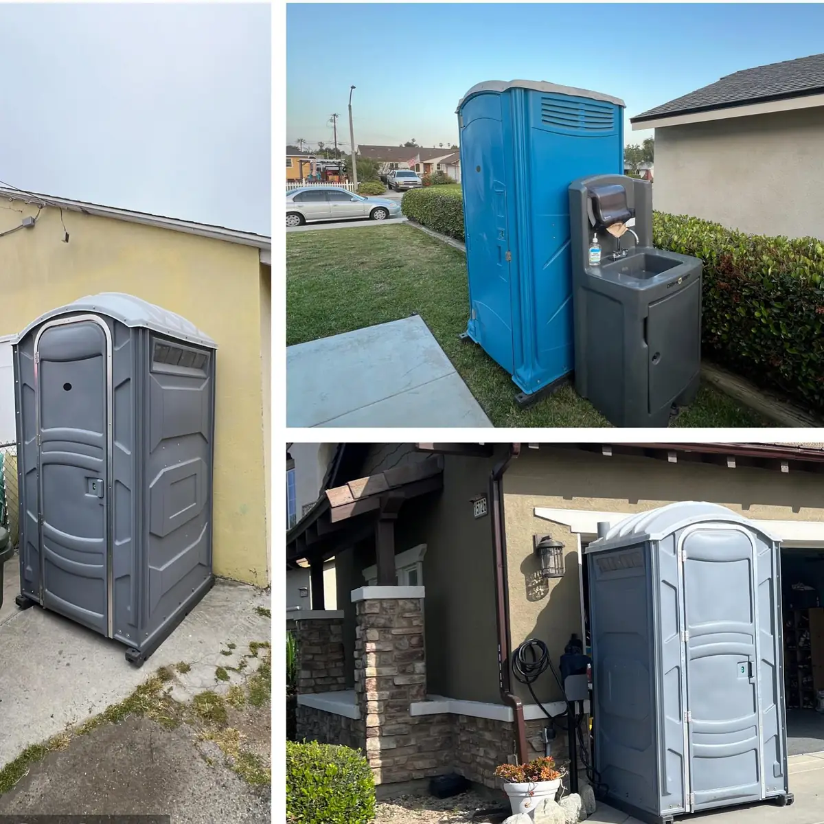 Collage of porta potty types and placements