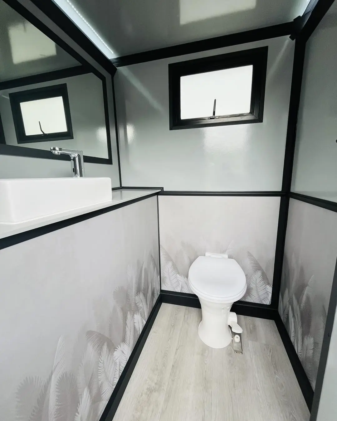 Restroom trailer stall interior