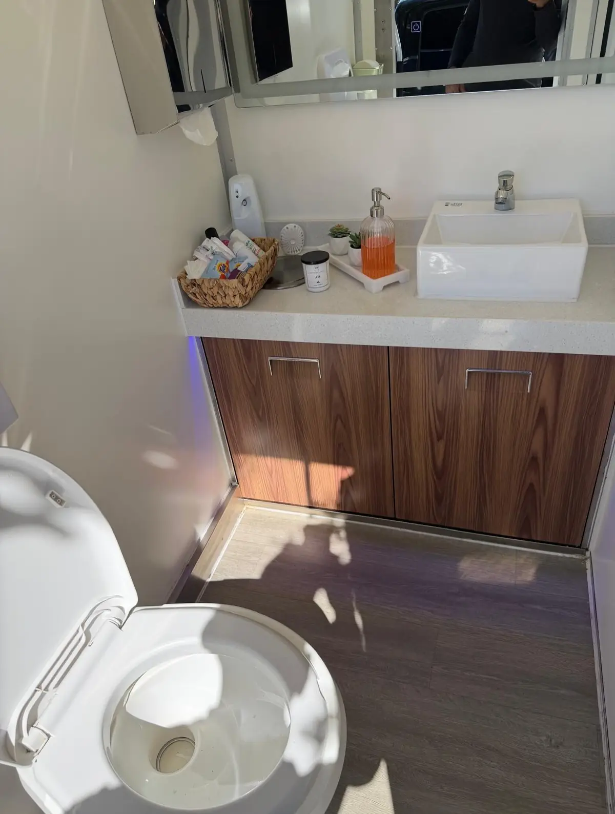 Vessel sink on a trailer vanity