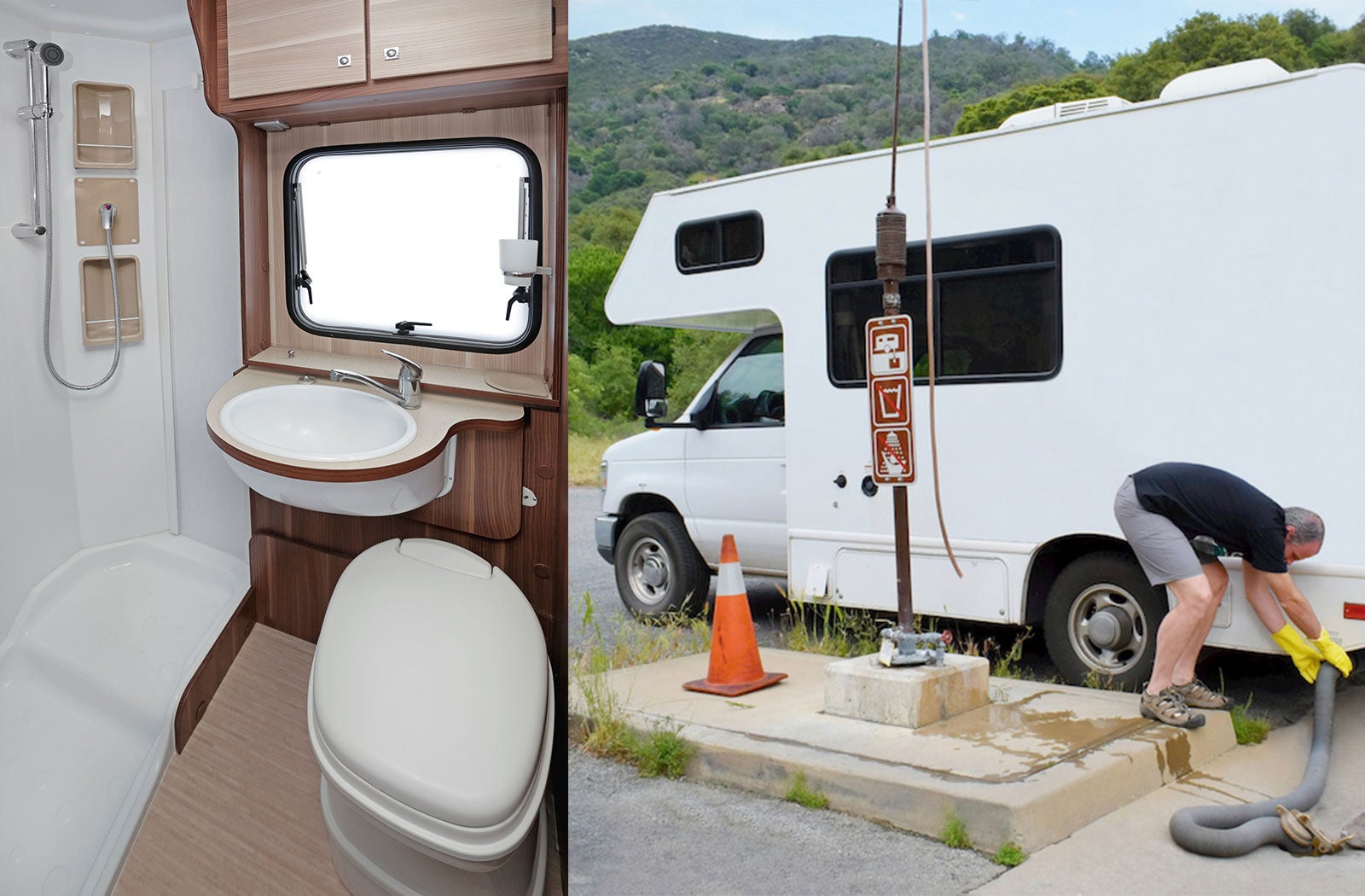 Portable RV/camper toilet and holding tank setup in Edinburg, Texas
